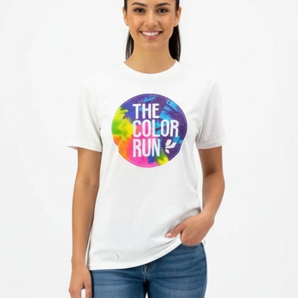 HAPPIEST 5K White The Color Run Short Sleeve Round Neck T-Shirt